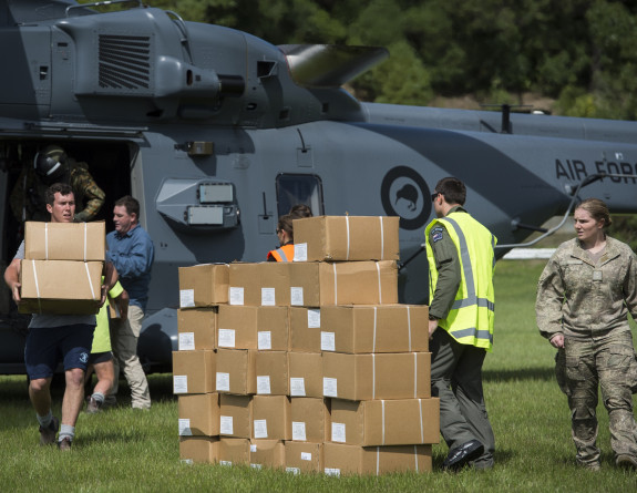 The New Zealand Defence Force helping evacuate travellers and locals from Kaikoura following a magnitude 7.5 Earthquake. 