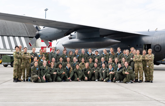 School to Skies instructors and students at RNZAF Base Auckland, Whenuapai