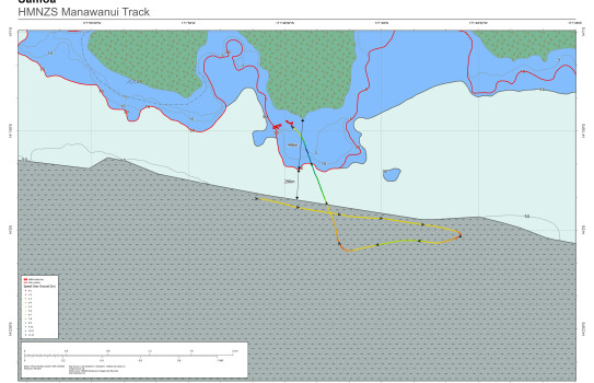 Track of HMNZS Manawanui before grounding and sinking.