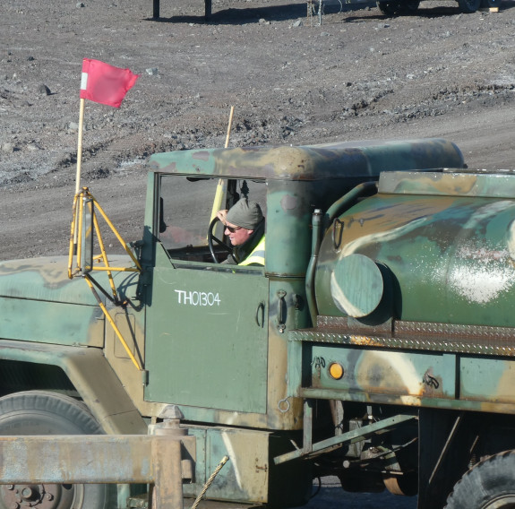 New Zealand Army Reserve Force combat driver Sergeant Justin Dark in a truck